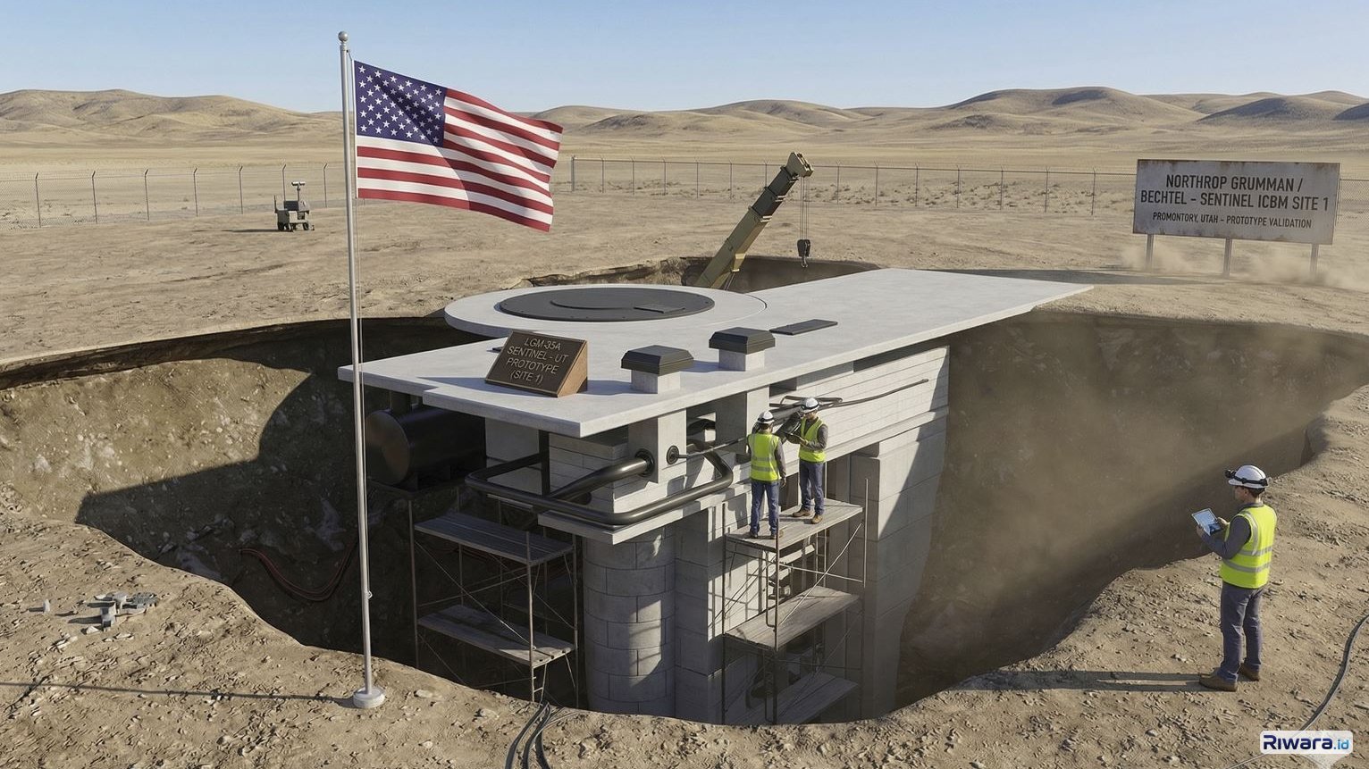 Ilustrasi pembangunan silo ICBM Sentinel, dibuat dengan bantuan AI berdasar rilis Northrop Grumman